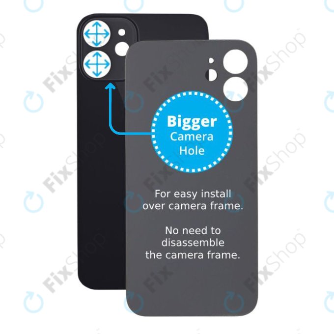 Apple iPhone 12 Mini - Steklo zadnjega ohišja s povečano odprtino za kamero (Black)