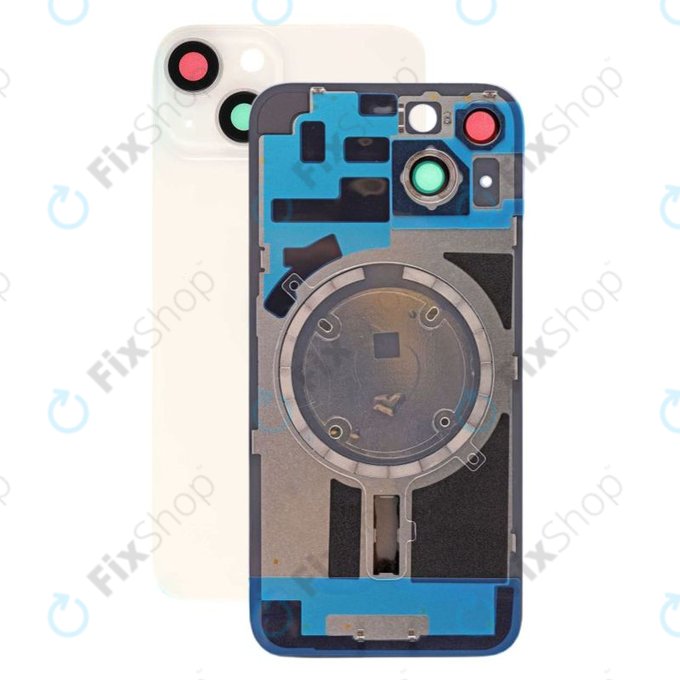 Apple iPhone 14 - Steklo zadnjega ohišja + Leča kamere + Kovinska plošča + Magsafe magnet (Starlight)