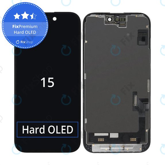 Zaslon Hard OLED za iPhone 15, Steklo na dotik z okvirjem, FixPremium