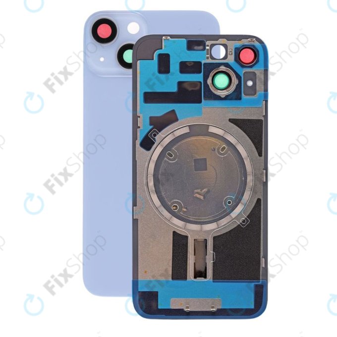 Apple iPhone 14 - Steklo zadnjega ohišja + Leča kamere + Kovinska plošča + Magsafe magnet (Blue)