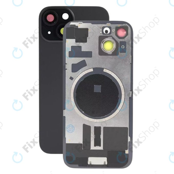 Apple iPhone 15 - Steklo zadnjega ohišja + Leča kamere + Kovinska plošča + Magsafe magnet (Black)