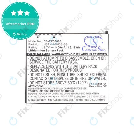 Baterija za HP Compaq iPAQ rx3000, rx3115, rx3700, hx2110, hx2790, 1400mAh, Li-Ion, 3.7V, HSTNH-M03B-SS, HQ