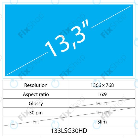 13.3 LCD Slim sijajni s 30 pin HD