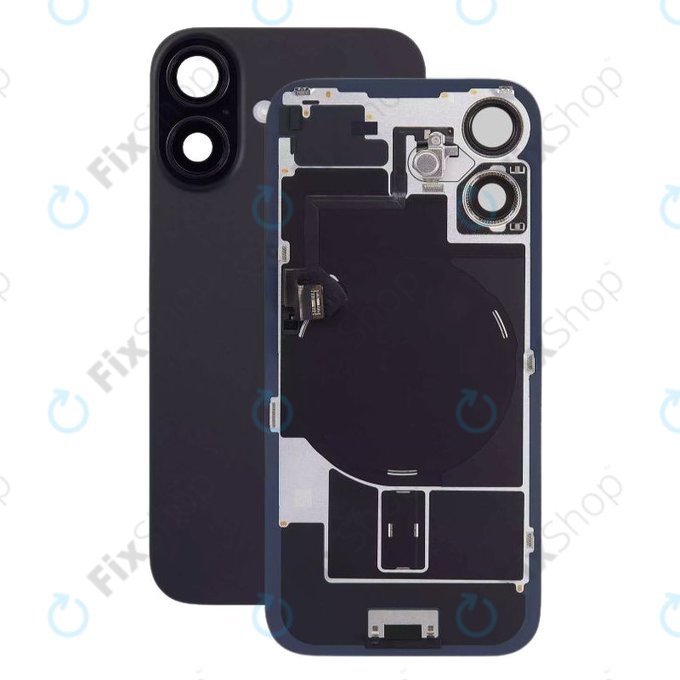 Apple iPhone 16 Plus - Steklo zadnjega ohišja + Leča kamere + Kovinska plošča + Magsafe magnet (Black)