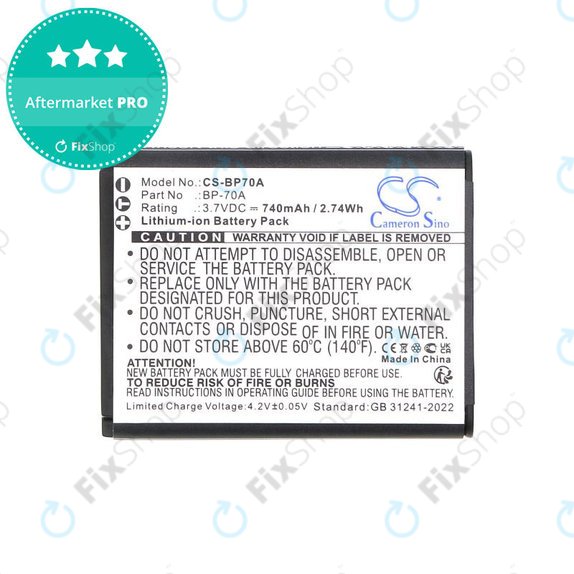 Baterija za Samsung ES, ST, 740mAh, Li-Ion, 3.7V, BP-70A, HQ