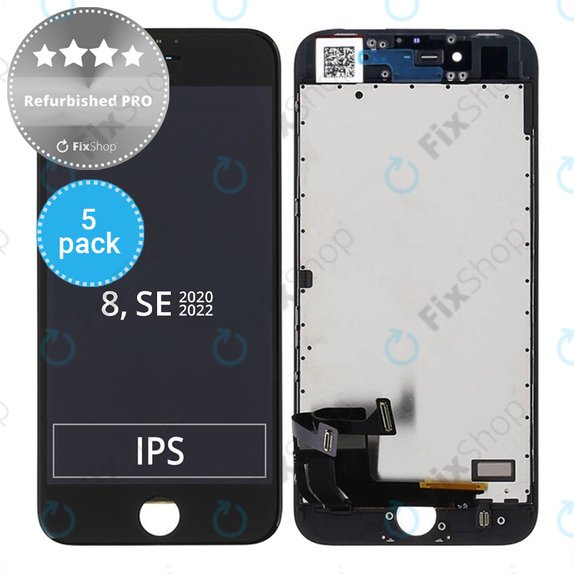 Apple iPhone 8, SE (2020), SE (2022) - LCD zaslon + steklo na dotik + okvir (Black) Refurbished PRO (5 Pack)