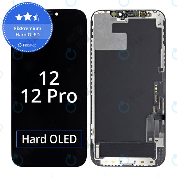 Zaslon Hard OLED za iPhone 12, 12 Pro, Steklo na dotik z okvirjem, FixPremium