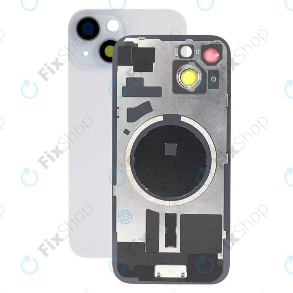 Apple iPhone 15 - Steklo zadnjega ohišja + Leča kamere + Kovinska plošča + Magsafe magnet (Blue)