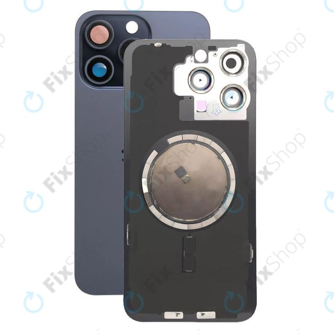 Apple iPhone 15 Pro Max - Steklo zadnjega ohišja + Leča kamere + Kovinska plošča + Magsafe magnet (Blue Titanium)