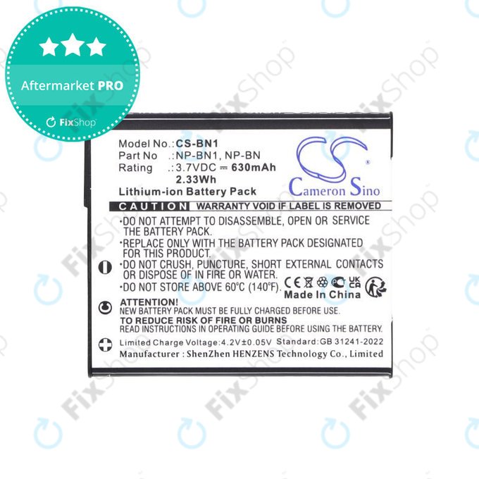 Baterija za Sony Cyber-Shot DSC-TX20, TX9, 630mAh, Li-Ion, 3.7V, NP-BN1, HQ