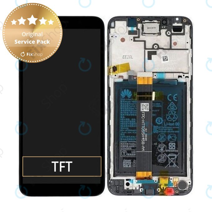 Huawei Y5p - LCD zaslon + steklo na dotik + okvir + baterija (Black) - 02353RJP Genuine Service Pack