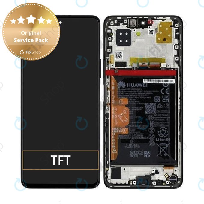 Huawei Nova 9 SE JLN-LX1 JLN-LX3 - LCD zaslon + steklo na dotik + okvir + baterija (Midnight Black) - 02354UVY Genuine Service Pack