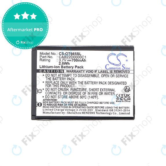 Baterija za Alcatel One Touch 2010D, 700mAh, Li-ion, 3.7V, CAB22D0000C1, HQ