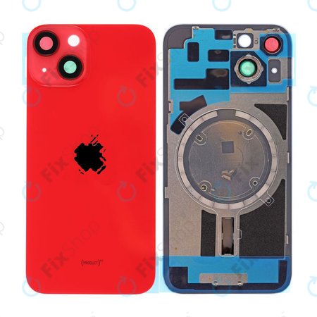 Apple iPhone 14 - Steklo zadnjega ohišja + Leča kamere + Kovinska plošča + Magsafe magnet (Red)