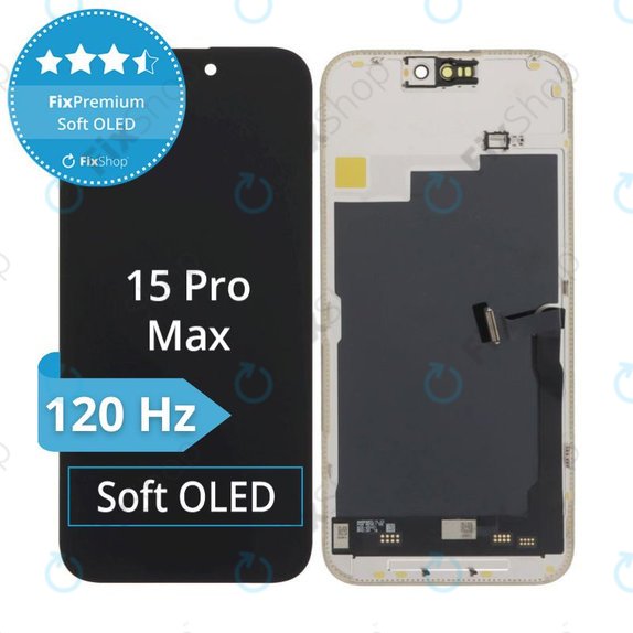 Zaslon Soft OLED 120Hz za iPhone 15 Pro Max, Steklo na dotik z okvirjem, FixPremium