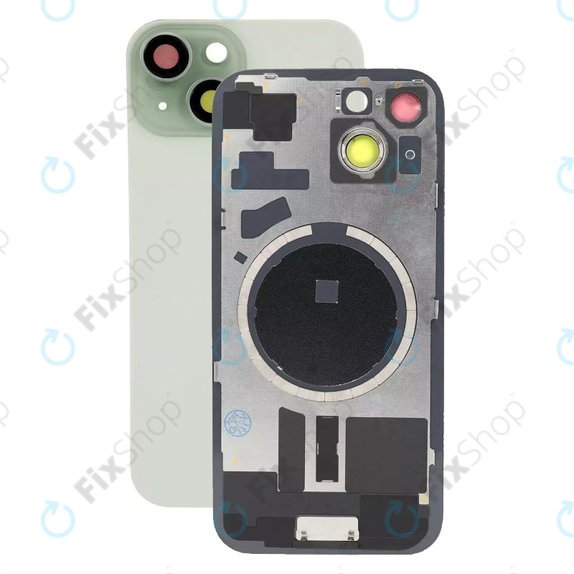 Apple iPhone 15 - Steklo zadnjega ohišja + Leča kamere + Kovinska plošča + Magsafe magnet (Green)