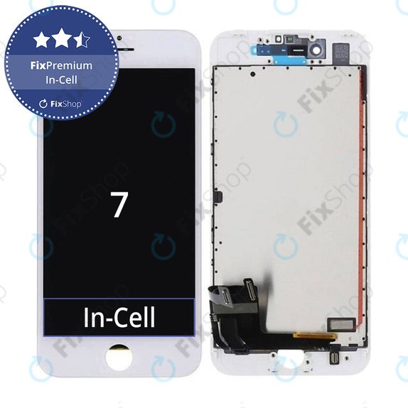 Zaslon In-Cell za iPhone 7, White, Steklo na dotik z okvirjem, FixPremium