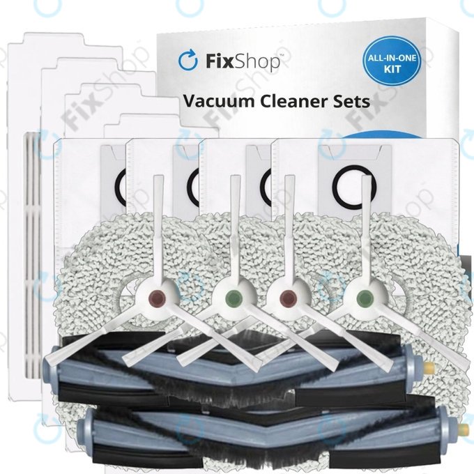 Komplet nadomestnih delov za Ecovacs T20, T20 Max, T20 Pro (2x Glavna krtača, 4x Filter, 4x Stranska krtača – bela, 8x Krpa za brisanje, 4x Vrečka za prah)