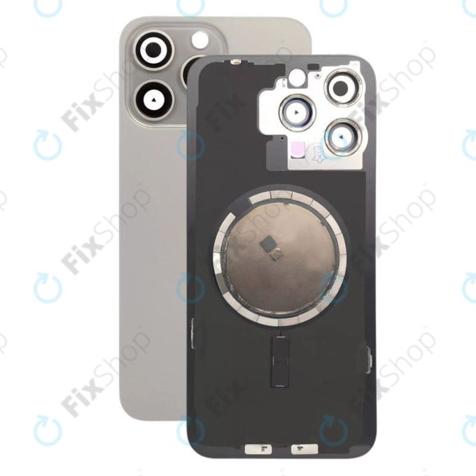 Apple iPhone 15 Pro Max - Steklo zadnjega ohišja + Leča kamere + Kovinska plošča + Magsafe magnet (Natural Titanium)