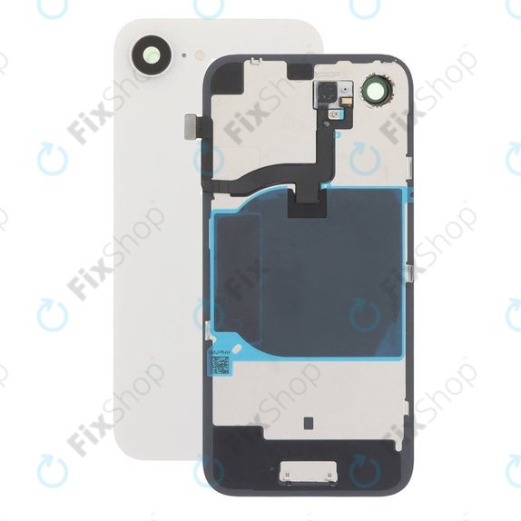 Apple iPhone 16e - Steklo zadnjega ohišja + Leča kamere + Kovinska plošča + Flex kabel (White)