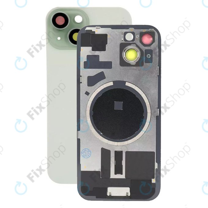 Apple iPhone 15 - Steklo zadnjega ohišja + Leča kamere + Kovinska plošča + Magsafe magnet (Green)