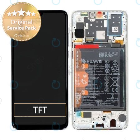 Huawei P30 Lite (2020) - LCD zaslon + steklo na dotik + okvir + baterija (Pearl White) - 02352PJN Genuine Service Pack