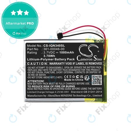 Baterija za Garmin Dash Cam 20, Nuvi 3400, 1000mAh, Li-Pol, 3.7V, 361-00046-00, HQ