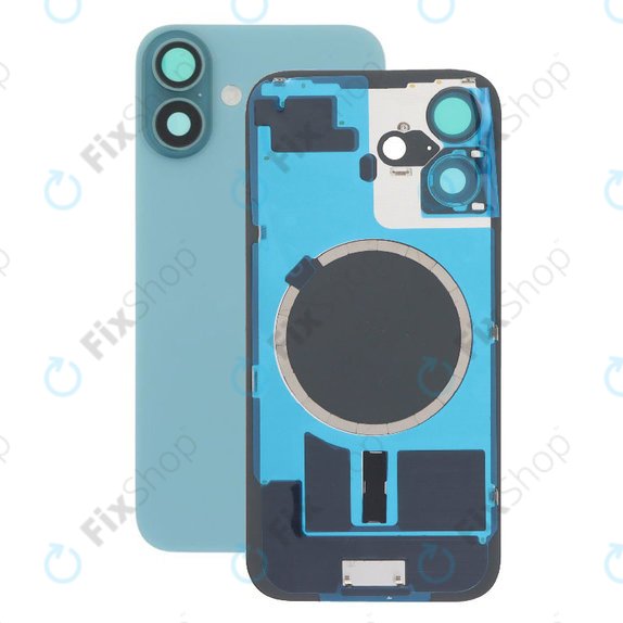 Apple iPhone 16 Plus - Steklo zadnjega ohišja + Leča kamere + Kovinska plošča + Magsafe magnet (Teal)