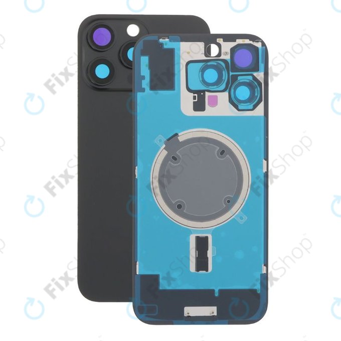 Apple iPhone 16 Pro Max - Steklo zadnjega ohišja + Leča kamere + Kovinska plošča + Magsafe magnet (Black Titanium)