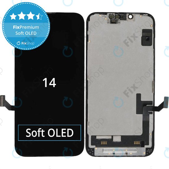 Zaslon Soft OLED za iPhone 14, Steklo na dotik z okvirjem, FixPremium