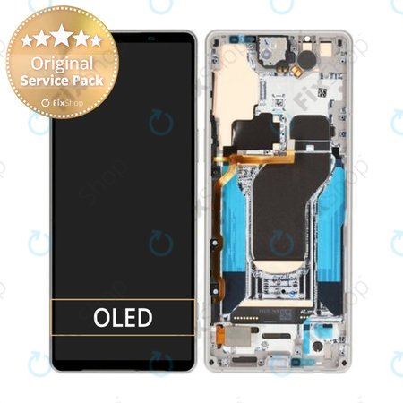 Sony Xperia 1 V - LCD zaslon + steklo na dotik + okvir (Silver) - A5060571A Genuine Service Pack