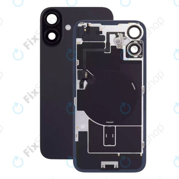 Apple iPhone 16 - Steklo zadnjega ohišja + Leča kamere + Kovinska plošča + Magsafe magnet + Flex kabel (Black)