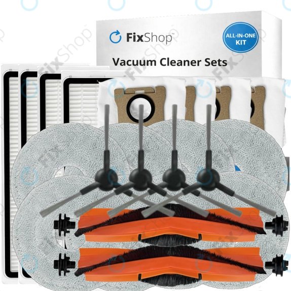 Komplet nadomestnih delov za Xiaomi Mi Robot Vacuum S20+, S10+, X20+, X10+ (2x Glavna krtača, 4x Filter, 4x Stranska krtača – črna, 8x Krpa za brisanje, 4x Vrečka za prah)