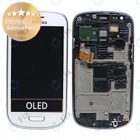 Samsung Galaxy S3 Mini i8190 - LCD zaslon + steklo na dotik + okvir (White) - GH97-14204A Genuine Service Pack