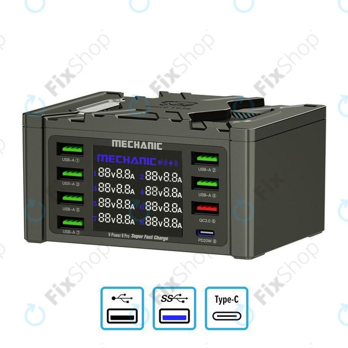 Mechanic V-Power 8 Pro - Servisna USB polnilna postaja z USB-C, USB 3.0