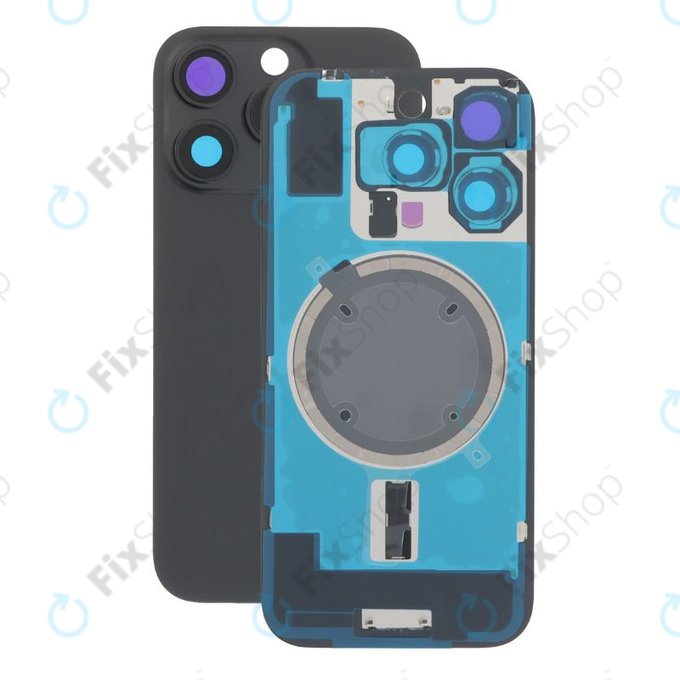 Apple iPhone 16 Pro - Steklo zadnjega ohišja + Leča kamere + Kovinska plošča + Magsafe magnet (Black Titanium)