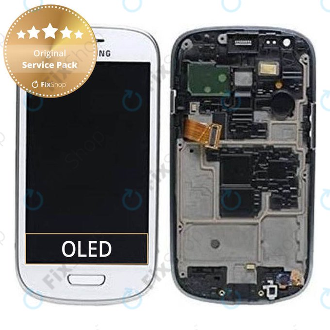 Samsung Galaxy S3 Mini i8190 - LCD zaslon + steklo na dotik + okvir (White) - GH97-14204A Genuine Service Pack
