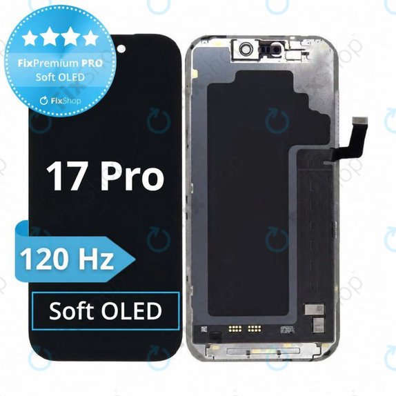 Zaslon Soft OLED 120Hz za iPhone 17 Pro, Steklo na dotik z okvirjem, FixPremium PRO