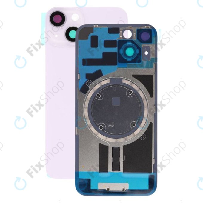 Apple iPhone 14 - Steklo zadnjega ohišja + Leča kamere + Kovinska plošča + Magsafe magnet (Purple)