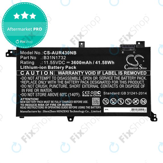 Baterija za Asus VivoBook S14, S430FA, 3600mAh, Li-Ion, 11.55V, B31N1732, HQ
