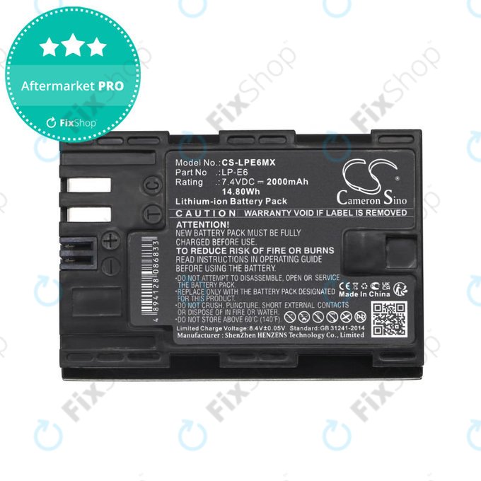 Baterija za Canon EOS 5D Mark II, EOS 7D, EOS 70D, 2000mAh, Li-Ion, 7.4V, LP-E6, HQ