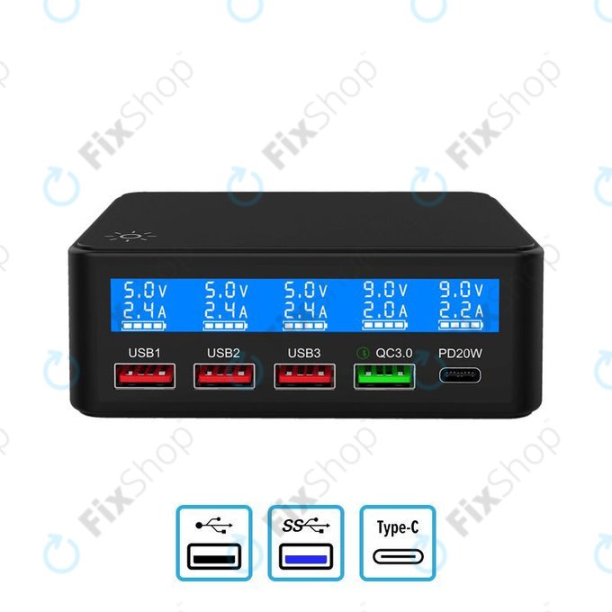 FixPremium - servisna polnilna postaja USB z USB 3.0 in USB-C