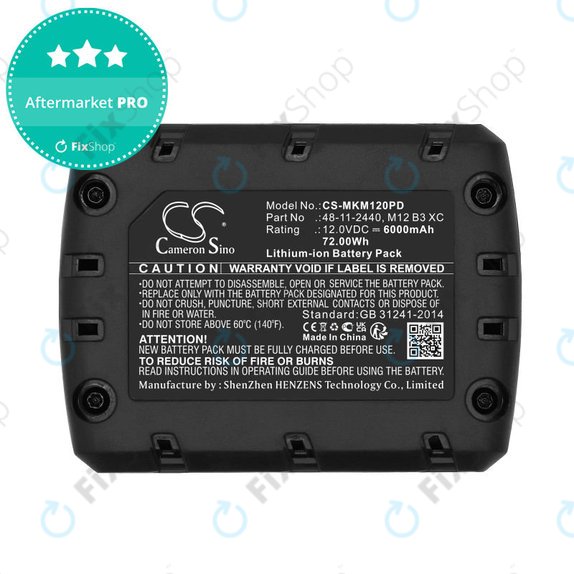 Baterija za Milwaukee M12 Redlithium XC 4.0, 6000mAh, Li-Ion, 12V, M12 B3 XC, M12 B4 XC, HQ
