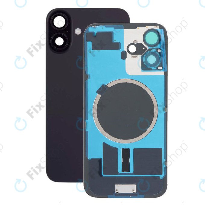 Apple iPhone 16 - Steklo zadnjega ohišja + Leča kamere + Kovinska plošča + Magsafe magnet (Black)