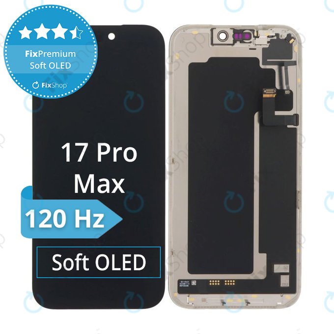 Zaslon Soft OLED 120Hz za iPhone 17 Pro Max - Steklo na dotik + Okvir, Genuine Apple