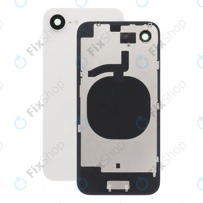 Apple iPhone 16e - Steklo zadnjega ohišja + Leča kamere + Kovinska plošča (White)