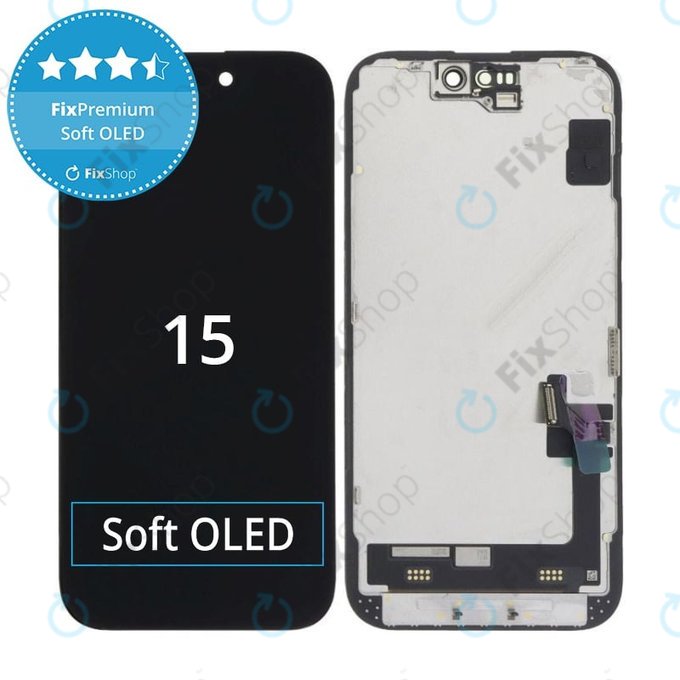 Zaslon Soft OLED za iPhone 15 - Zaslon na dotik + Okvir, DIAGNOSTIC