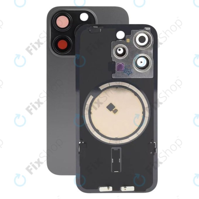 Apple iPhone 15 Pro - Steklo zadnjega ohišja + Leča kamere + Kovinska plošča + Magsafe magnet (Black Titanium)