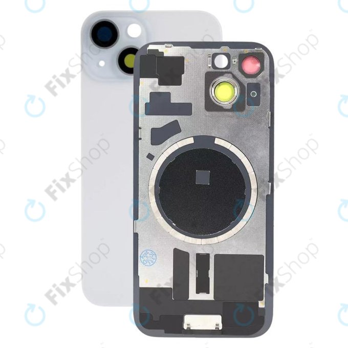 Apple iPhone 15 - Steklo zadnjega ohišja + Leča kamere + Kovinska plošča + Magsafe magnet (Blue)