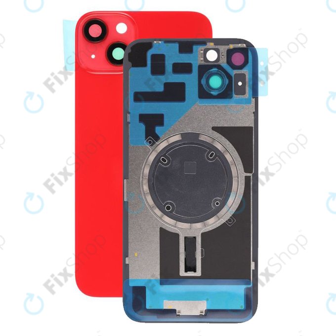 Apple iPhone 14 Plus - Steklo zadnjega ohišja + Leča kamere + Kovinska plošča + Magsafe magnet (Red)